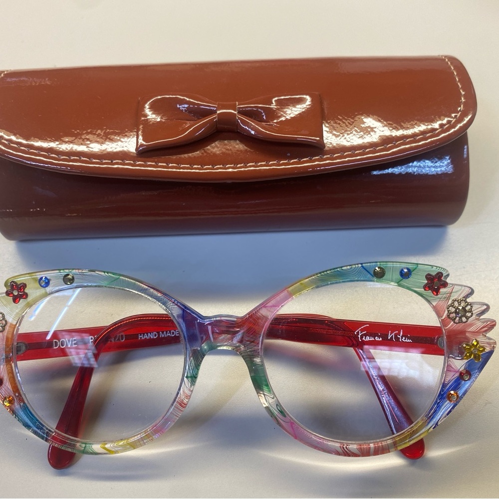 Pink and Red Floral Cat-Eye Glasses with Glossy Case